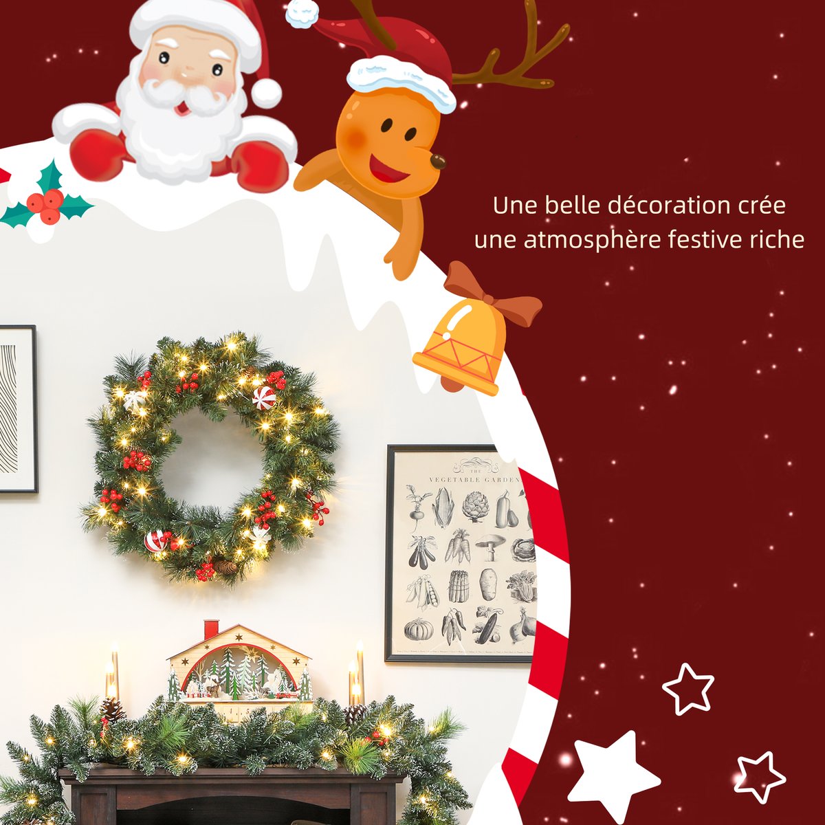 Couronne de Noël Plastique Vert vert, HOMCOM