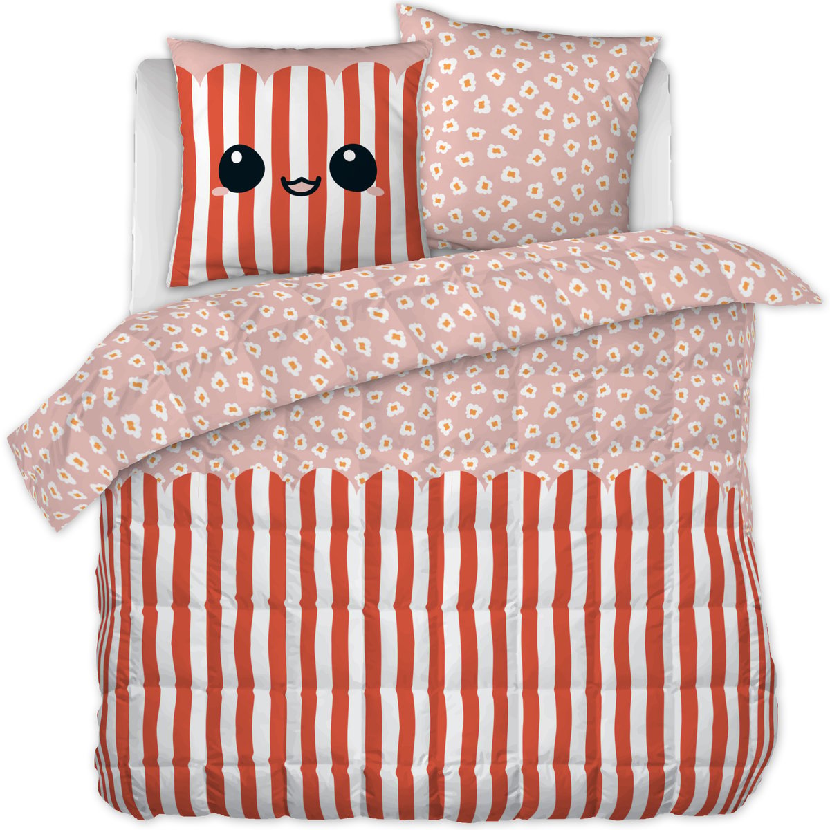 Parure de lit en 100% coton à motifs avec housse de couette + taie d’oreiller fresh popcorn, EDEN
