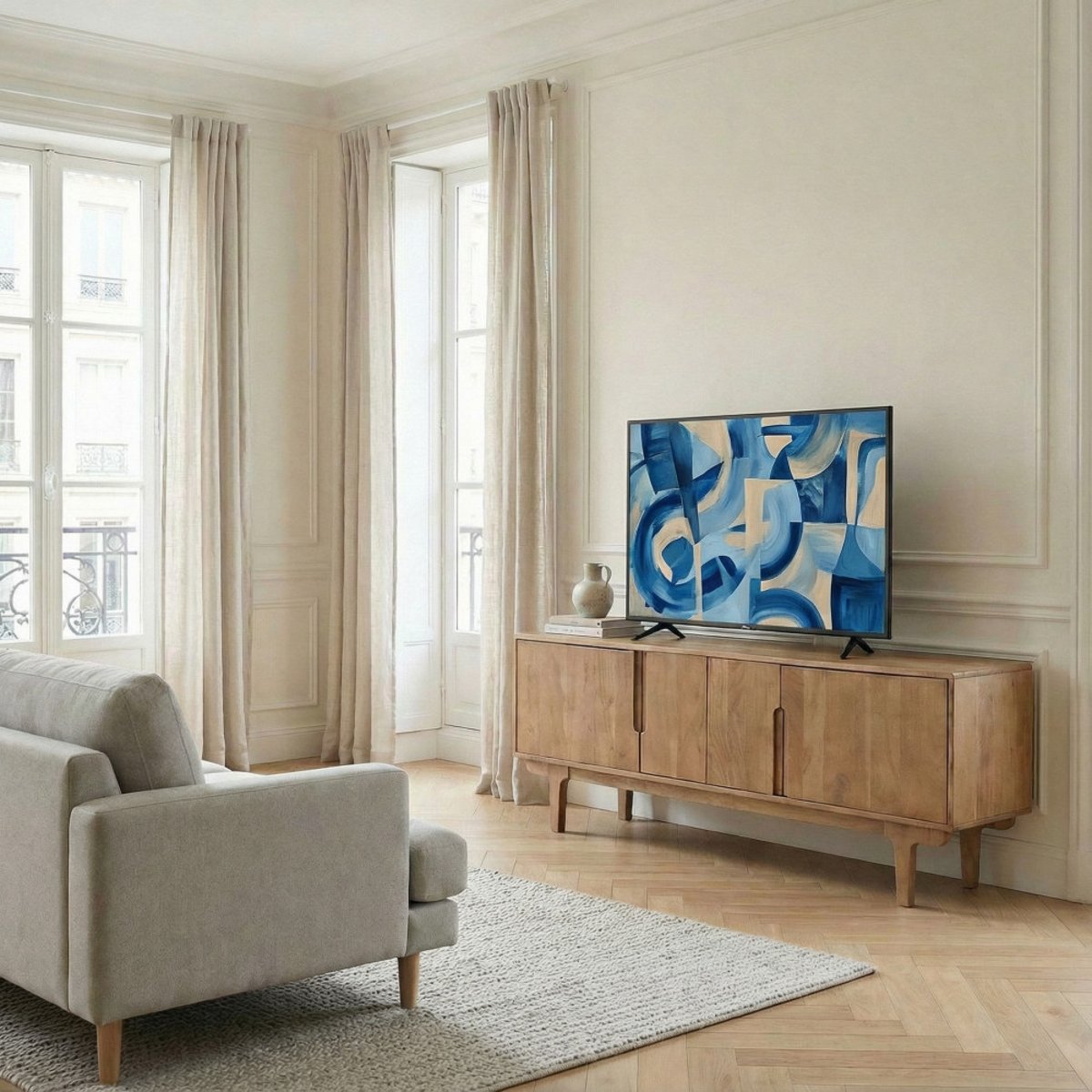 Meuble tv 4 portes en bois massif L150cm- BOGOR bois, DRAWER