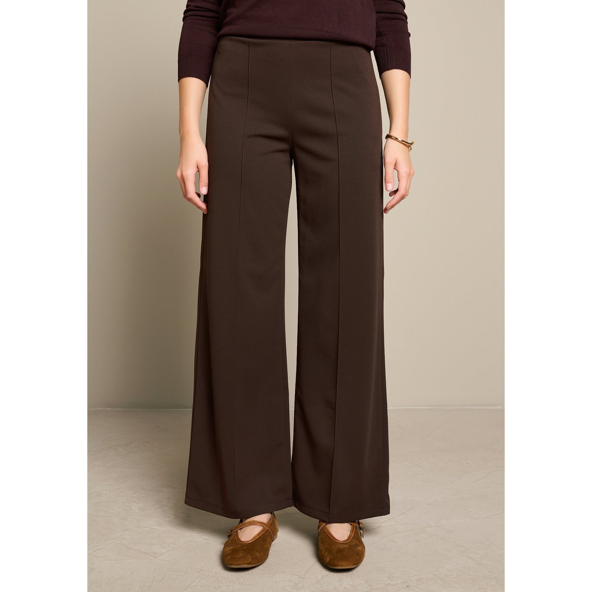 Pantalon jambes larges brun fonce chocolate, LOLALIZA