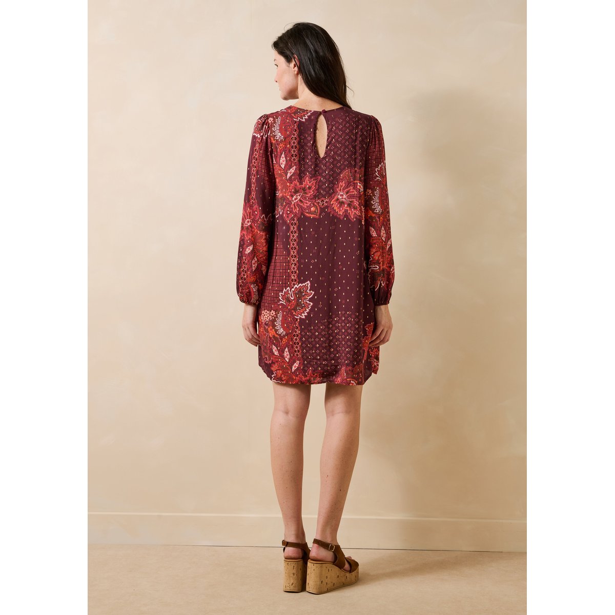 Robe manches longues encolure ronde à imprimé rouge, LA FEE MARABOUTEE
