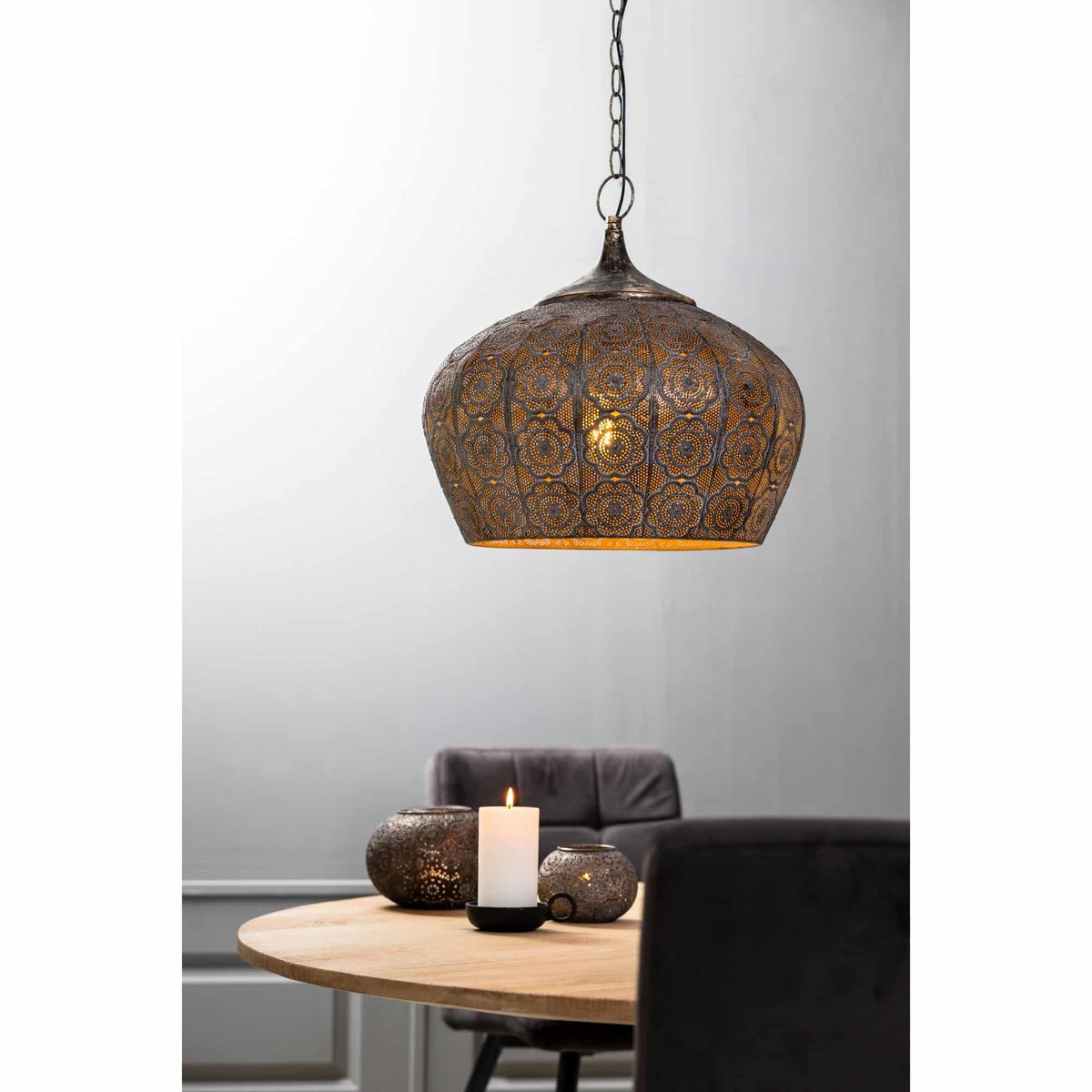 Lampe Suspendue Métal EMINE marron, LIGHT & LIVING 
