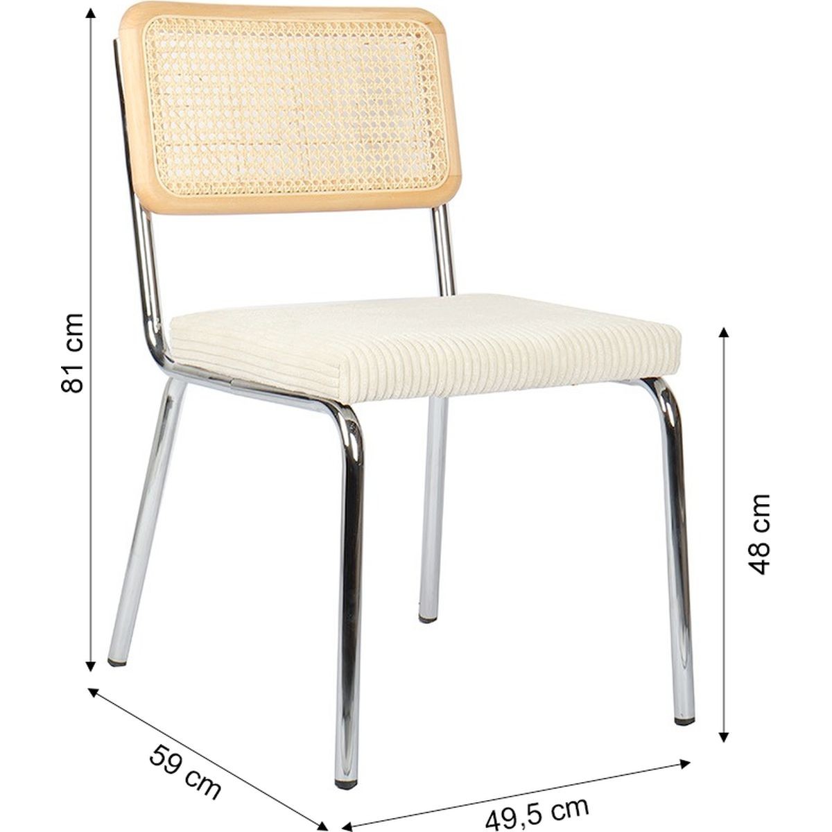Lot de 2 chaises chromées, cannage et velours côtelé - PAULA beige, HOMIFAB