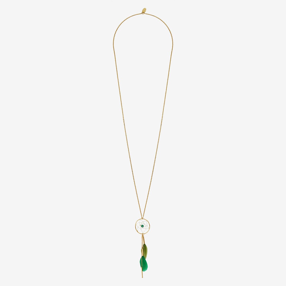 Collier sautoir doré agate verte - dream catcher vert, CAROLINE NAJMAN