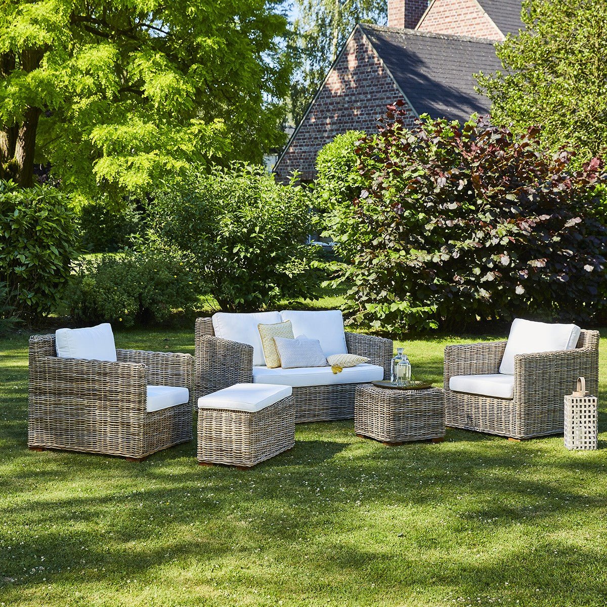 Fauteuil de jardin en kubu avec pouf MUSA naturel, BERAH GETAH