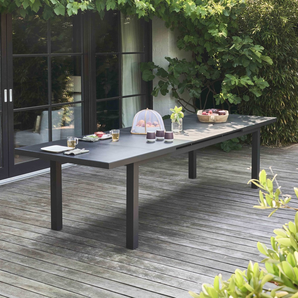 Table de jardin extensible en aluminium 10 places, ALBI gris, OVIALA
