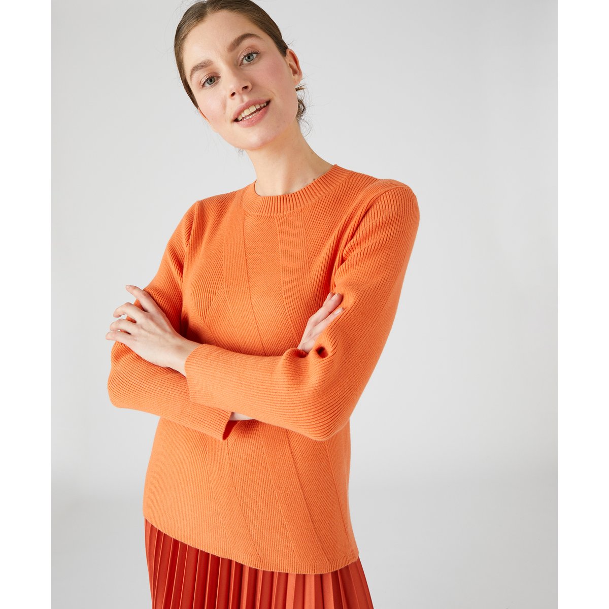 Pull jeu de côtes fantaisie orange abricot, DAMART