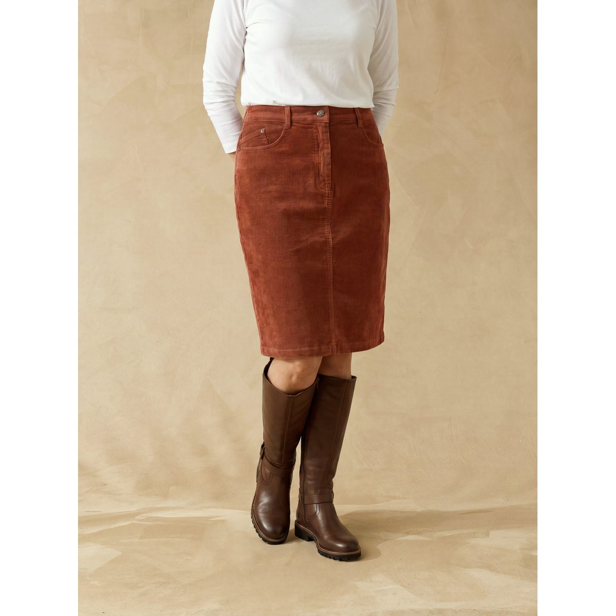 Jupe droite taille élastiquée côtés noisette, DAXON