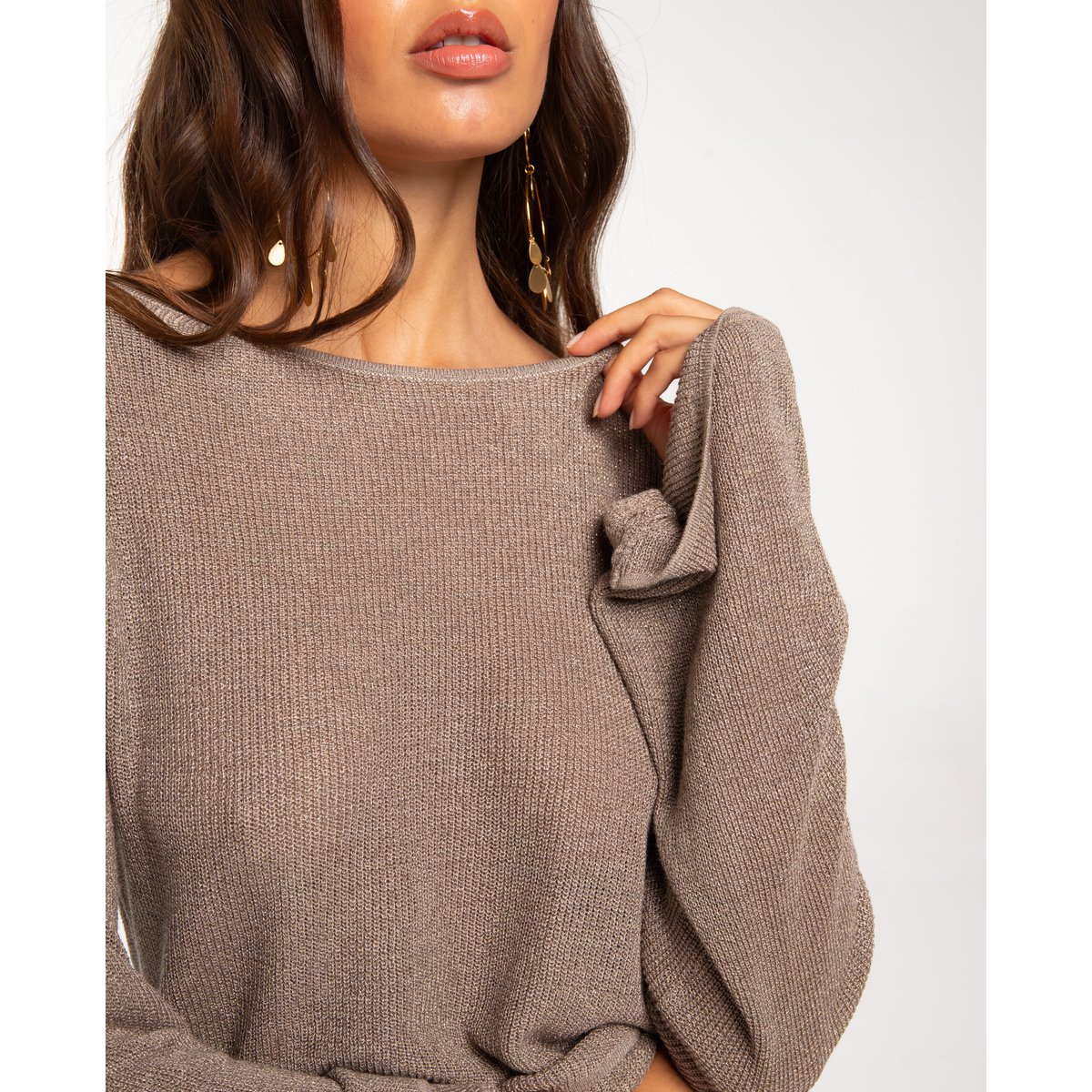Pull en maille légère métallisée à manches évasées gris, THE-ARE