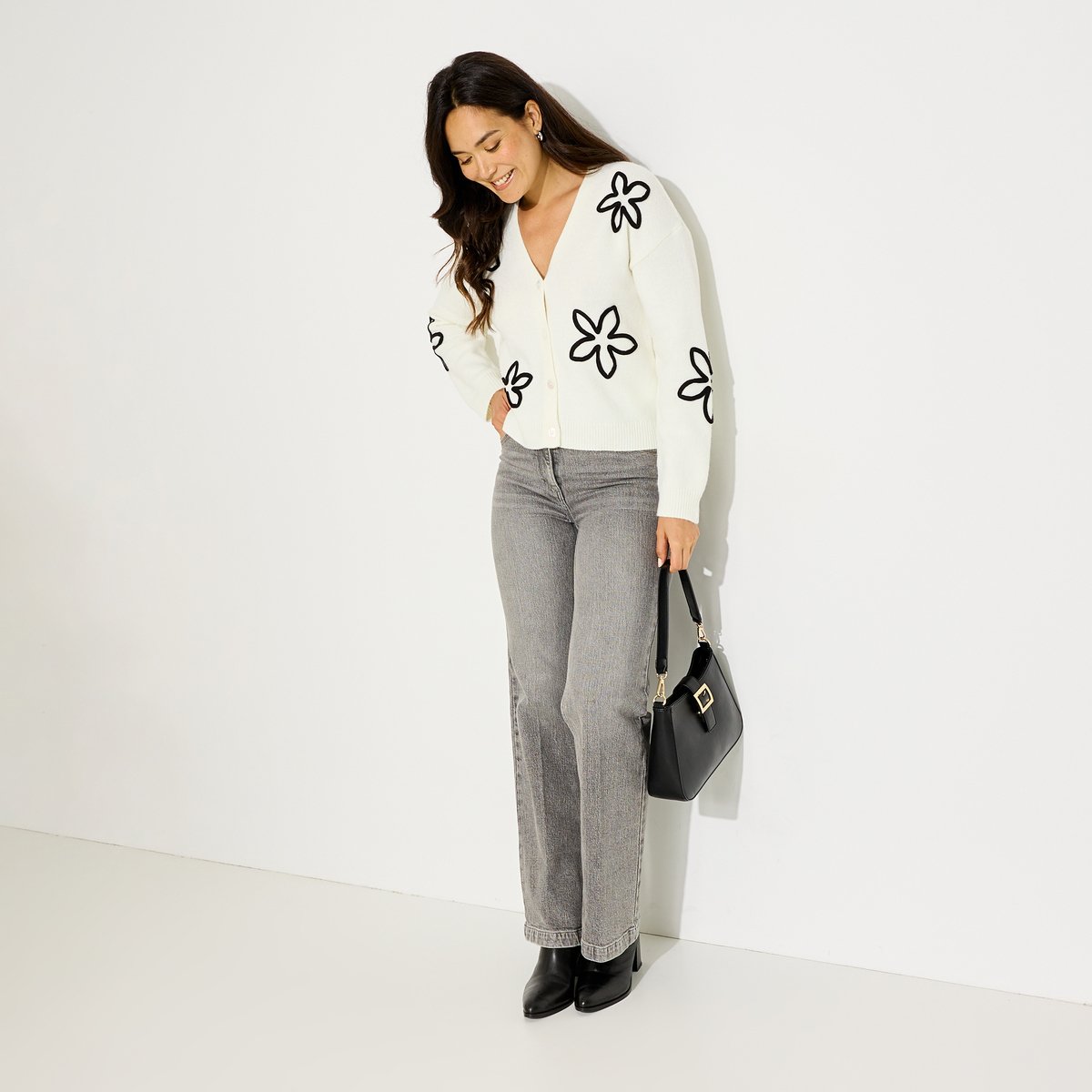 Gilet court à motif floral blanc cassé blanc, GRAIN DE MALICE
