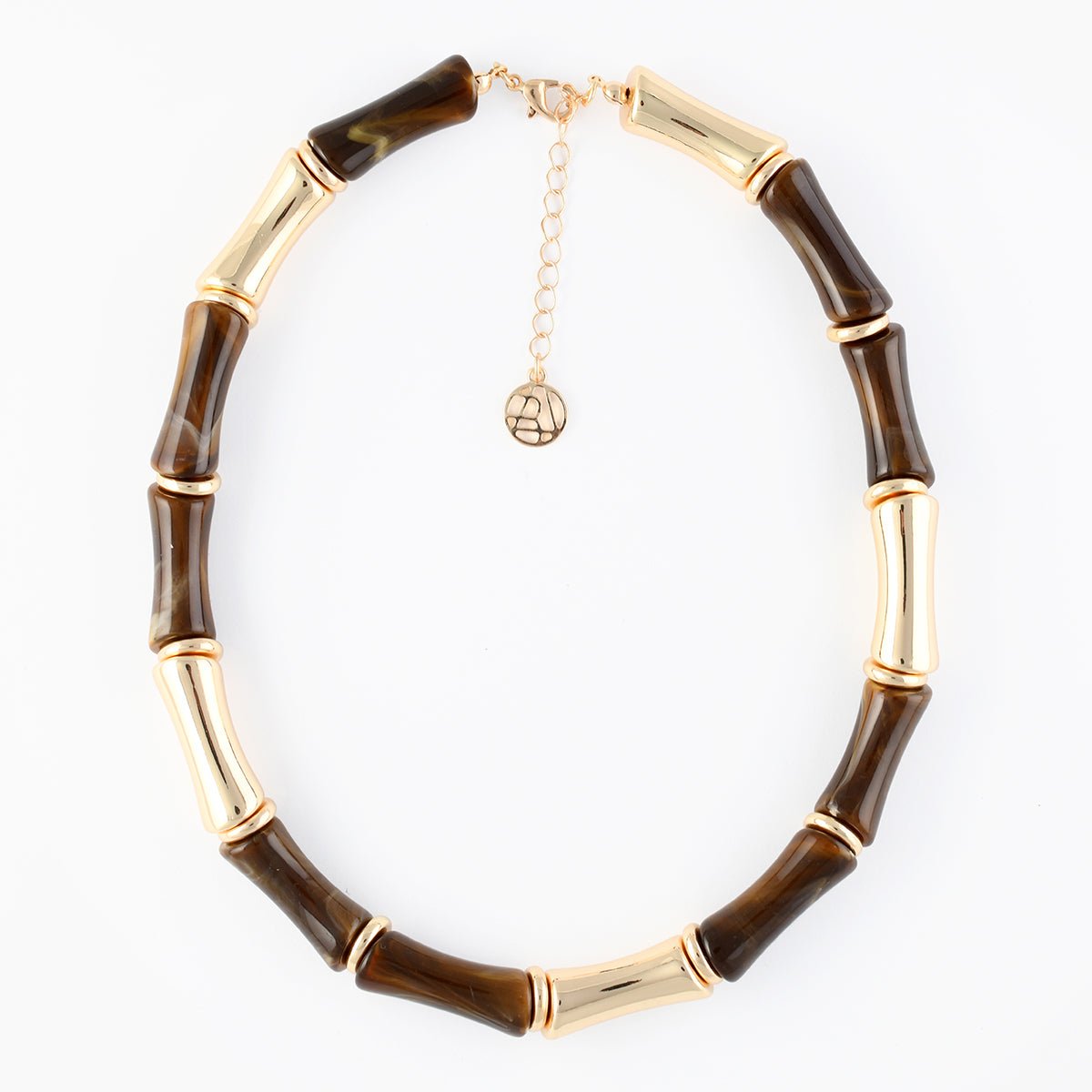 Collier tube effet bambou marron et doré marron, BALABOOSTE