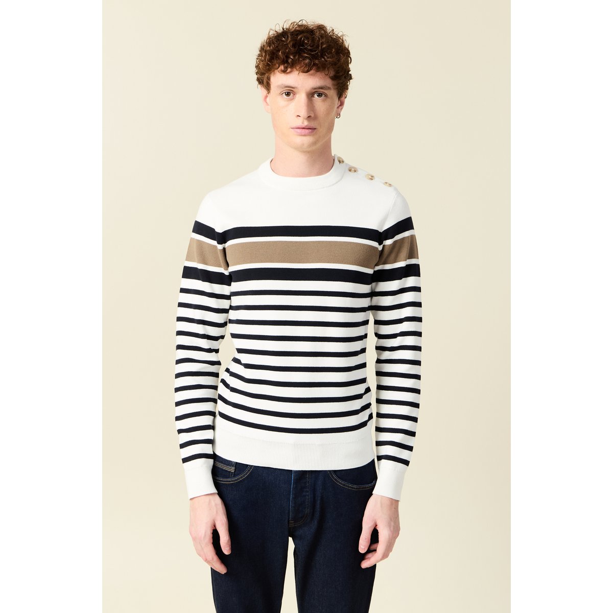 Pull manches longues ecru, BONOBO