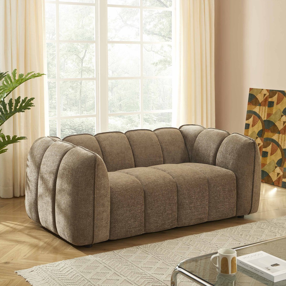 Ensemble canapés droits 3+2 en tissu MATILDA marron, SORELH