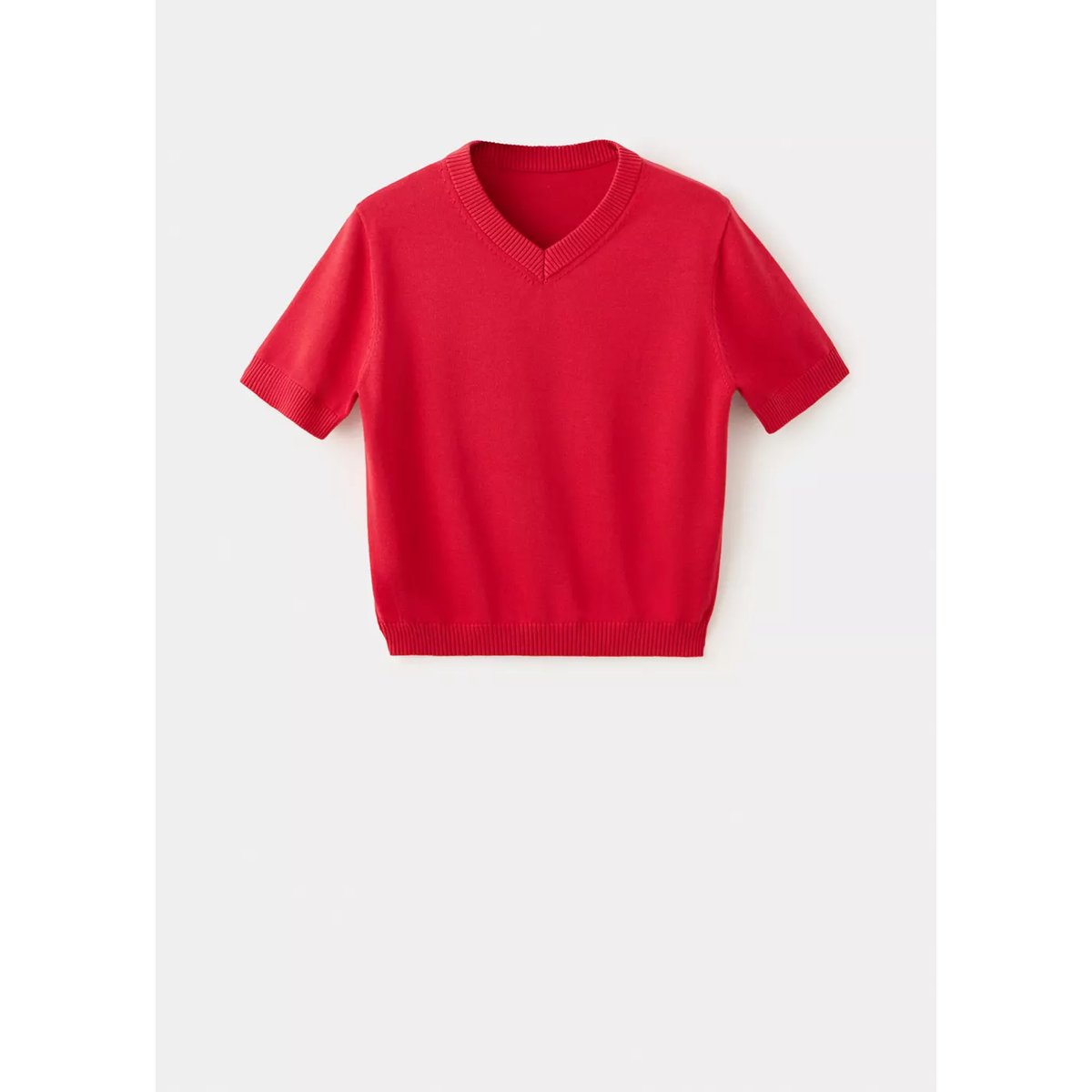 Pull-over maille col en V rouge, MANGO