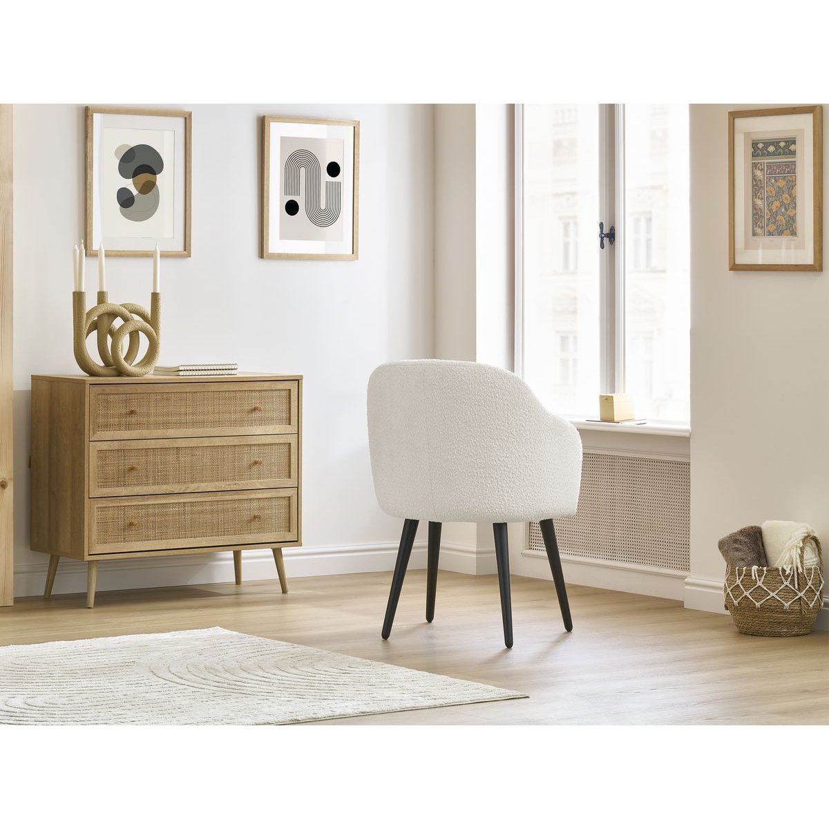 Chaise tissu bouclette, SOPHIE blanc, BOBOCHIC