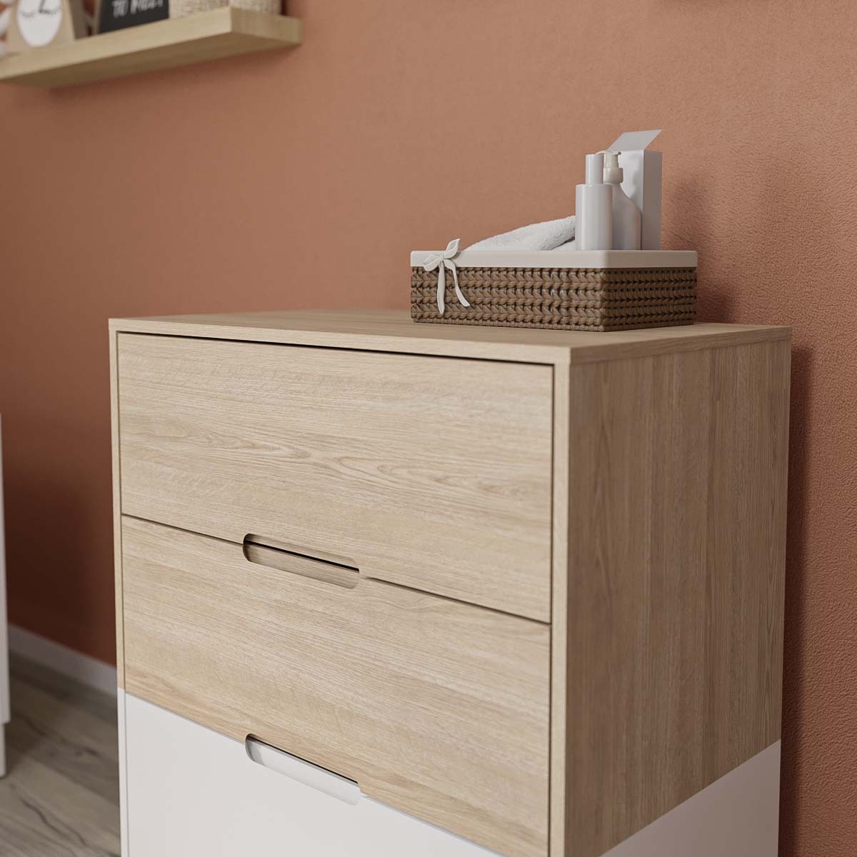 Commode 3 tiroirs DIXIE blanc et bois, AKITEN RETAIL