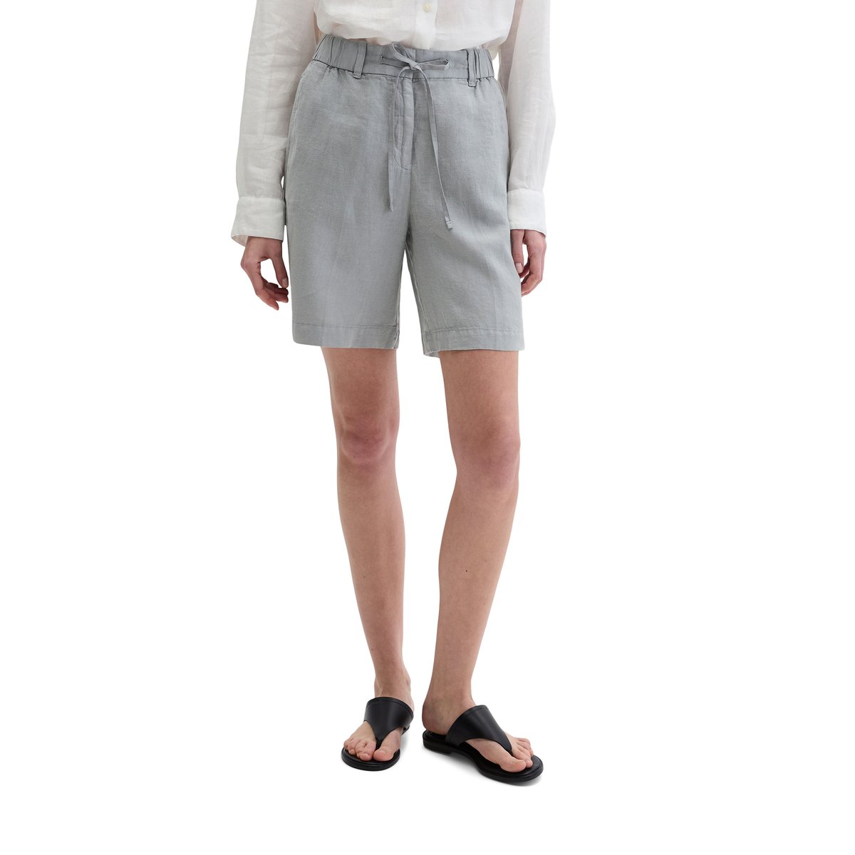 Short en lin relaxed avec ceinture élastique gris, MARC O'POLO
