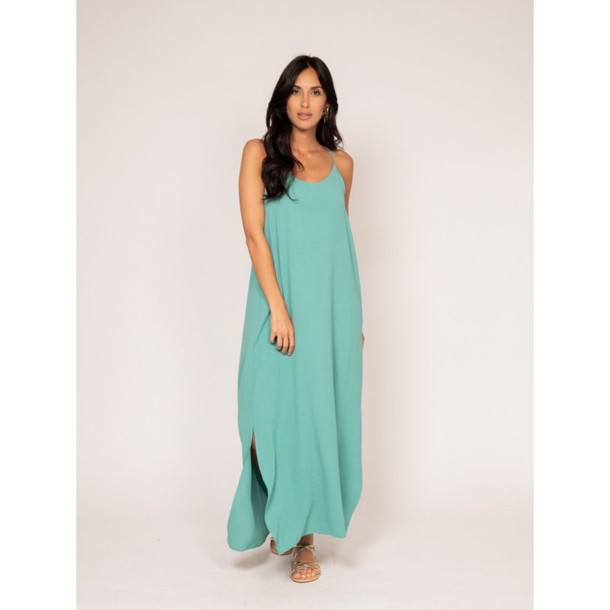 Robe Longue à Bretelles Iggy vert d'eau, DONA LISA