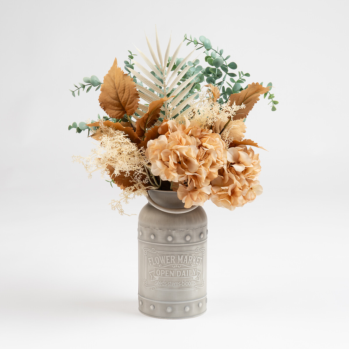 48cm Artificial Dry-Look Hydrangea and Eucalyptus Bouquet in Churn Vase grey, SO'HOME