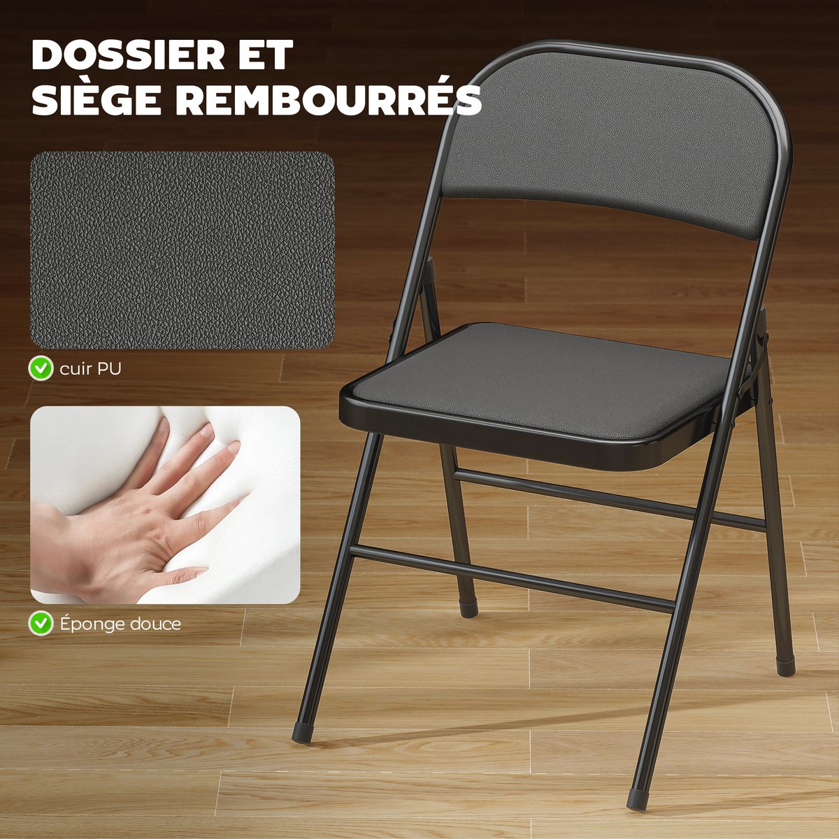 Chaise pliante Revêtement synthétique Noir noir, HOMCOM