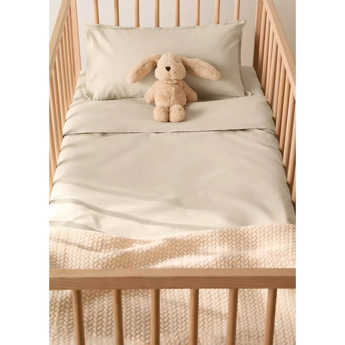 Housse de couette berceau en coton lavé double surpiqûre vert pastel, MANGO HOME