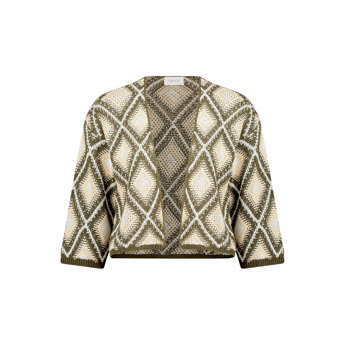 Cardigan en maille à motif jacquard khaki/beige, CARTOON