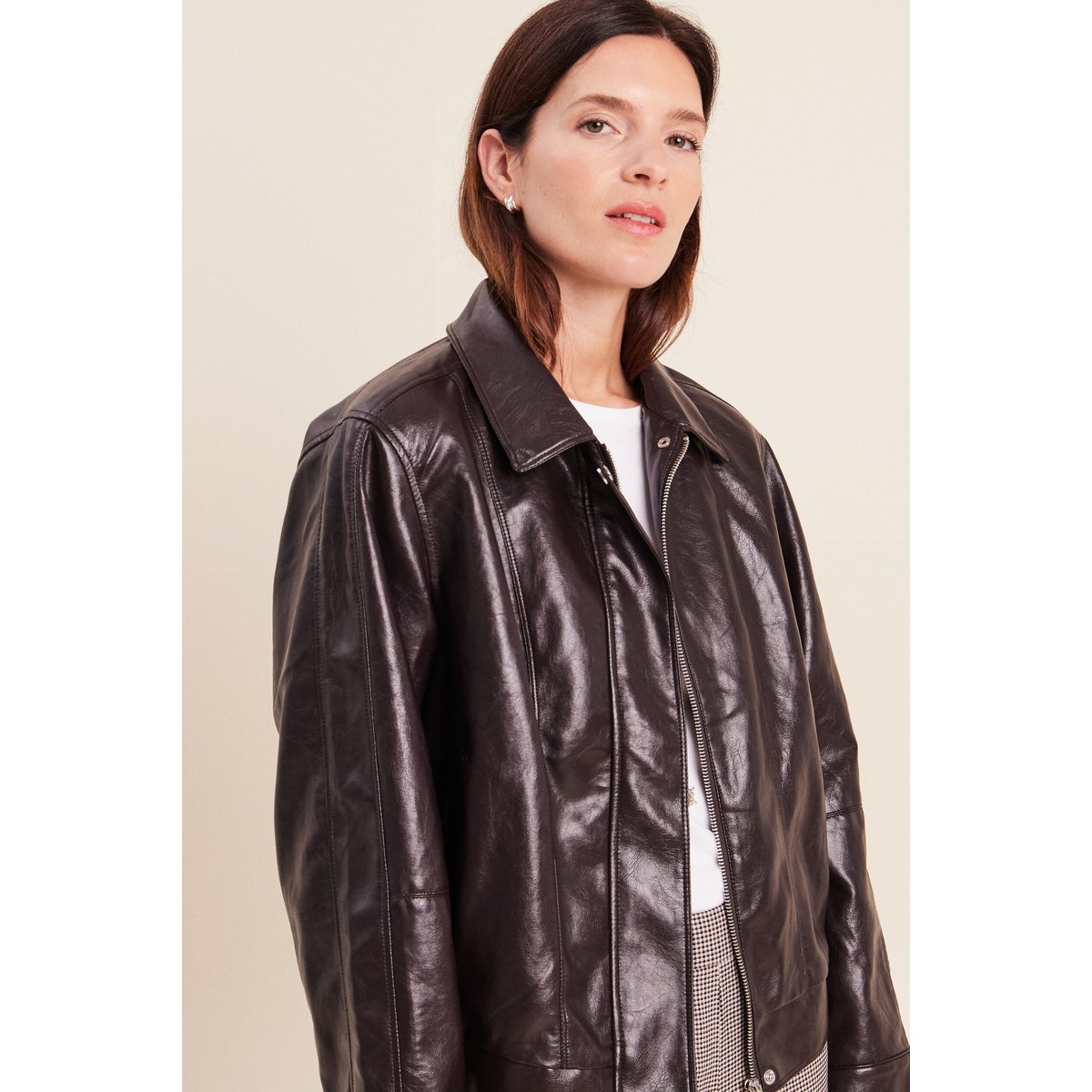 Blouson col montant capuche amovible marron, BREAL