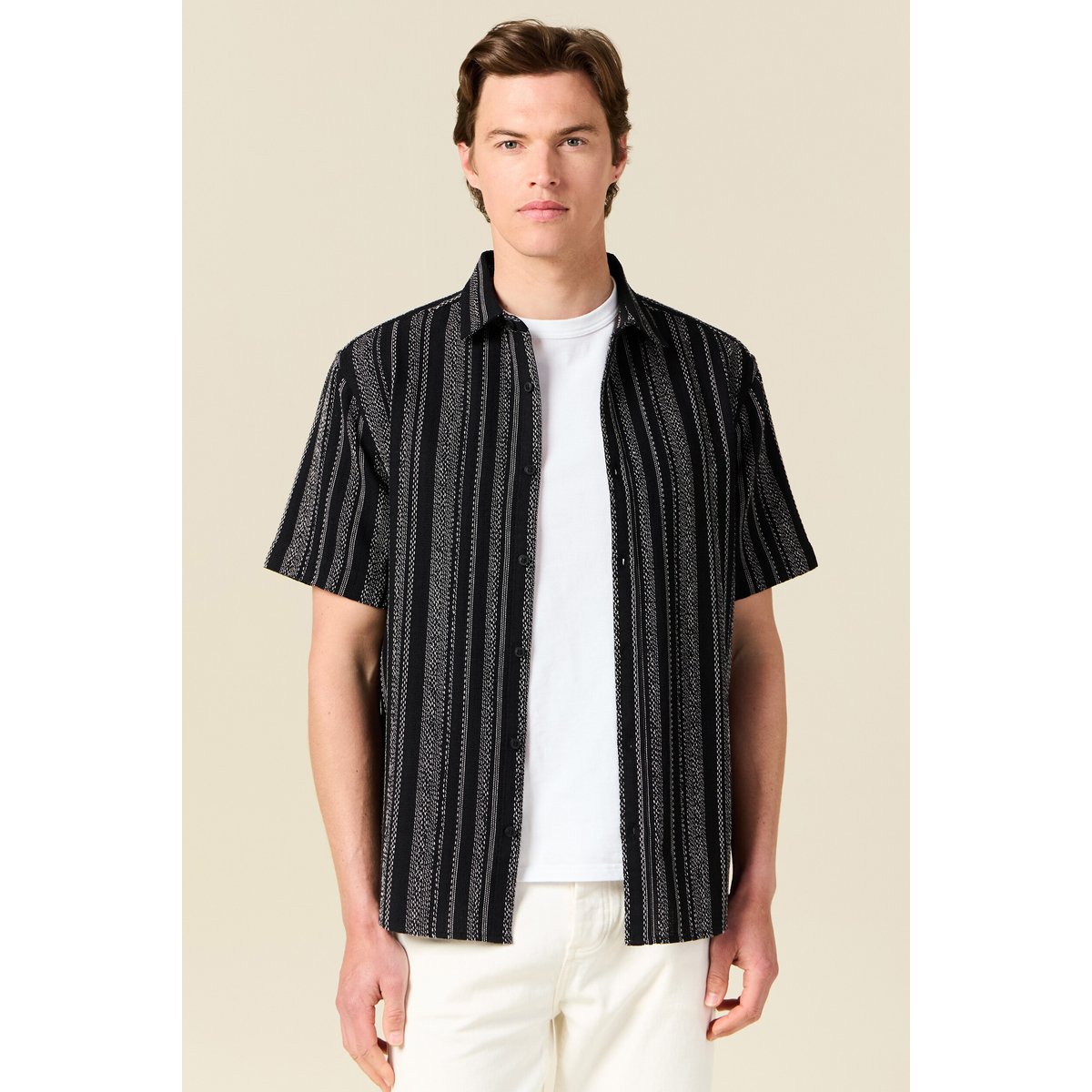 Chemise rayée manches courtes noir, BONOBO