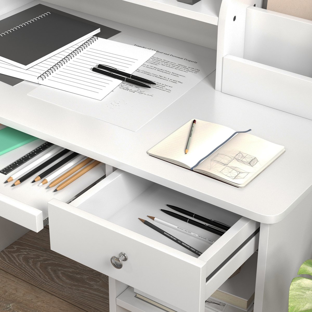 Bureau d'étude pour enfants avec chaise MDF blanc, ZONEKIZ