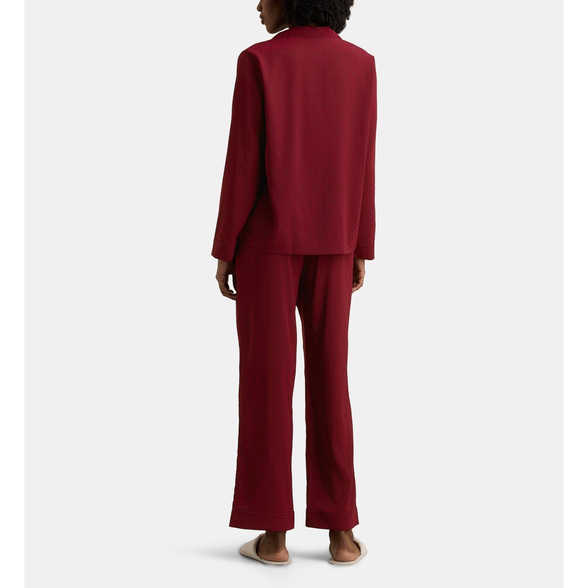Pyjama long diola en satin jacquard bordeaux, GALERIES LAFAYETTE