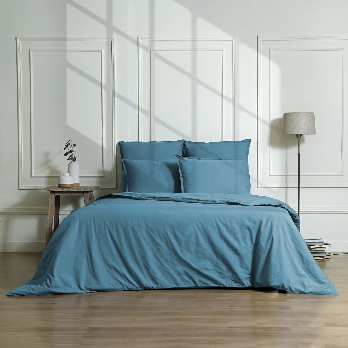 Drap housse satin lavé de coton bio GAIA Made in Europe bleu orage, FEBRONIE