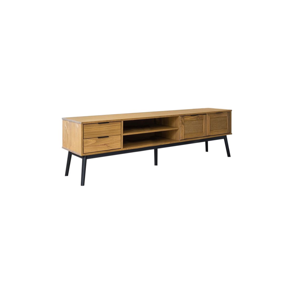 Meuble TV 180 cm bois massif, ALBI marron clair, BOBOCHIC