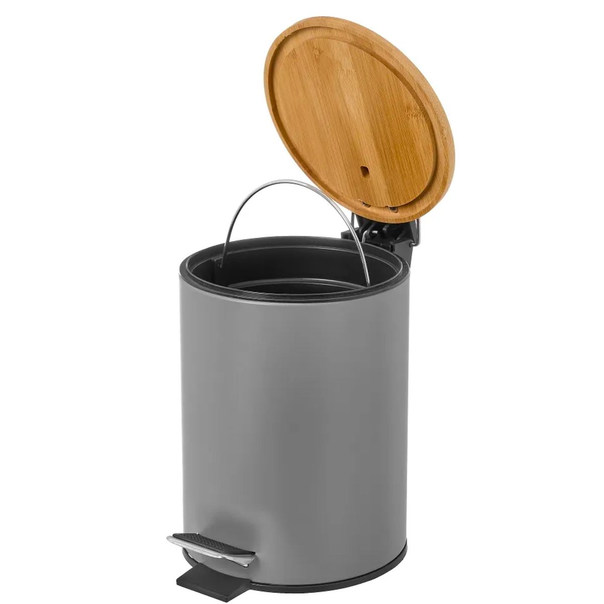 Poubelle de salle de bain en métal gris et bambou 3L gris, WADIGA