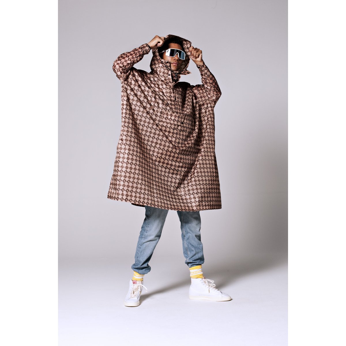 Poncho de pluie imperméable DAMIER marron – damier nuit & sable, RAINKISS