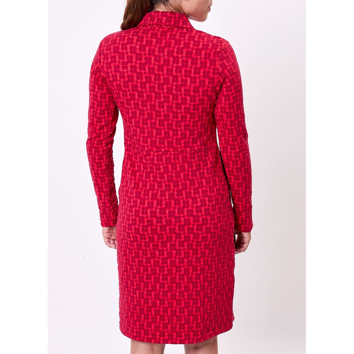 Robe maille jaquard recyclée col zippé CLELIE rouge lucky, PRINCESSE NOMADE
