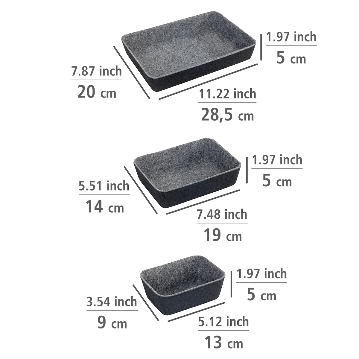 Lot de 7 Paniers de rangement de tiroir tissu noir, WENKO
