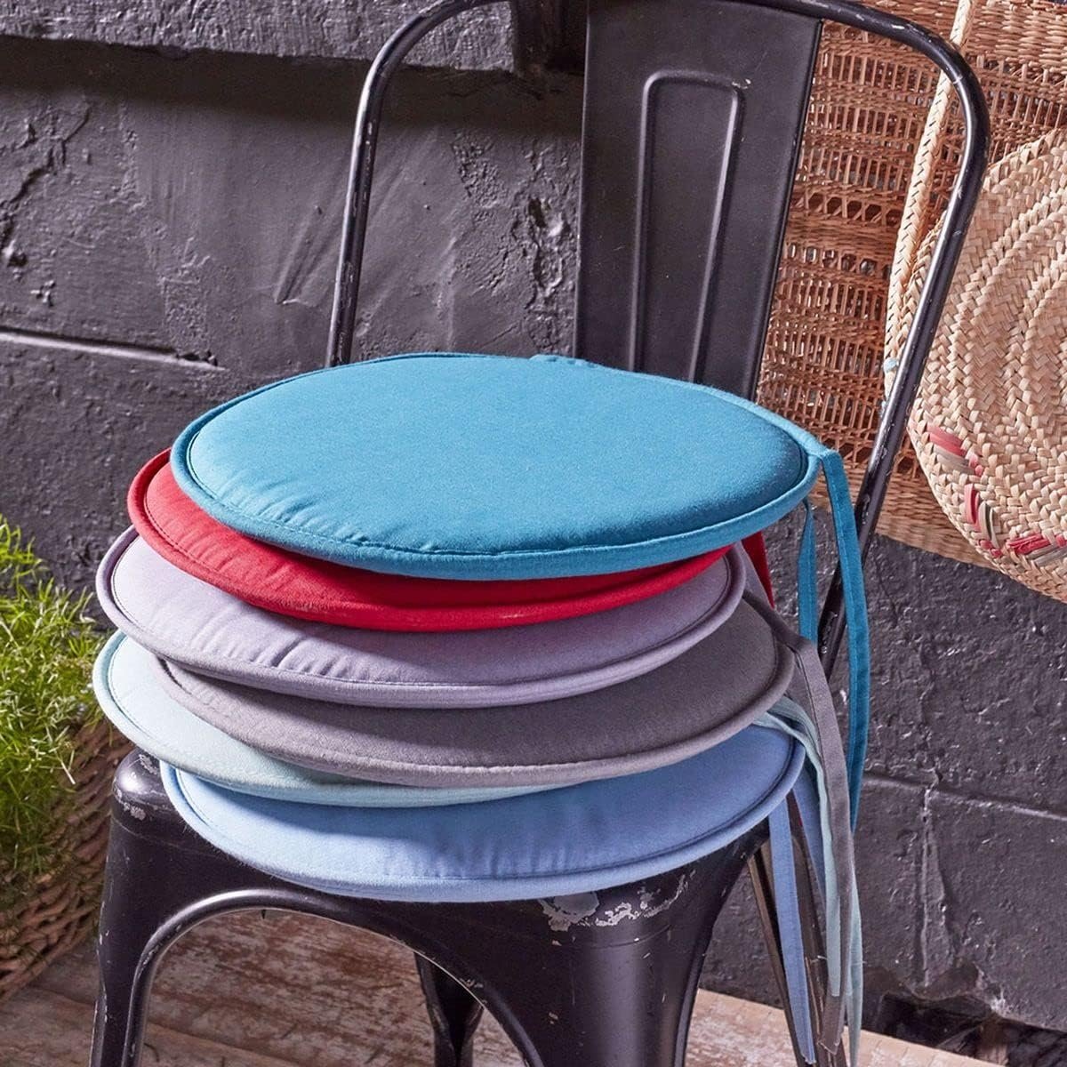 Galette ronde en polyester couleur uni anthracite, EDEN