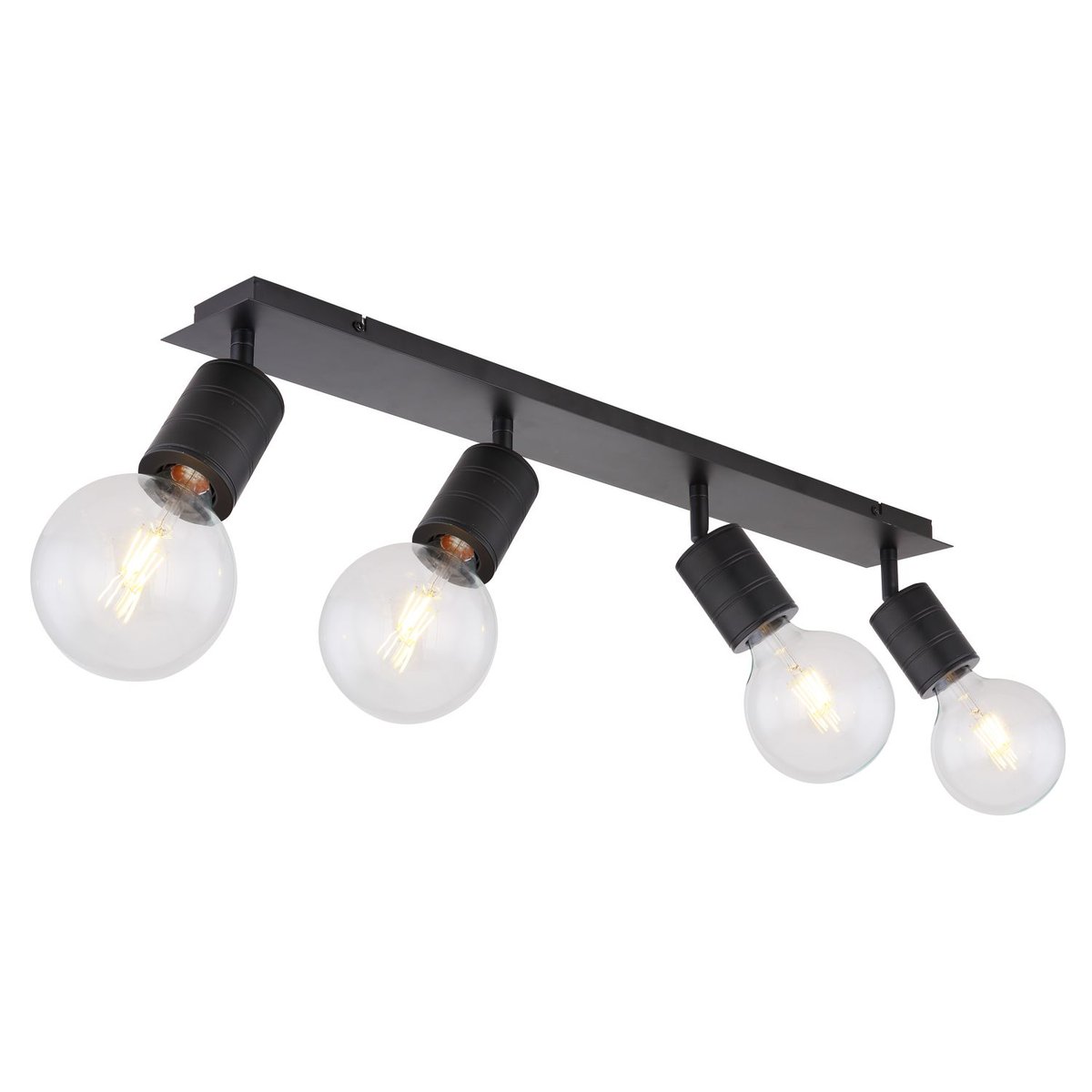 Plafonnier rectangulaire 4 ampoules en métal design industriel HERMINE noir, GLOBO LIGHTING