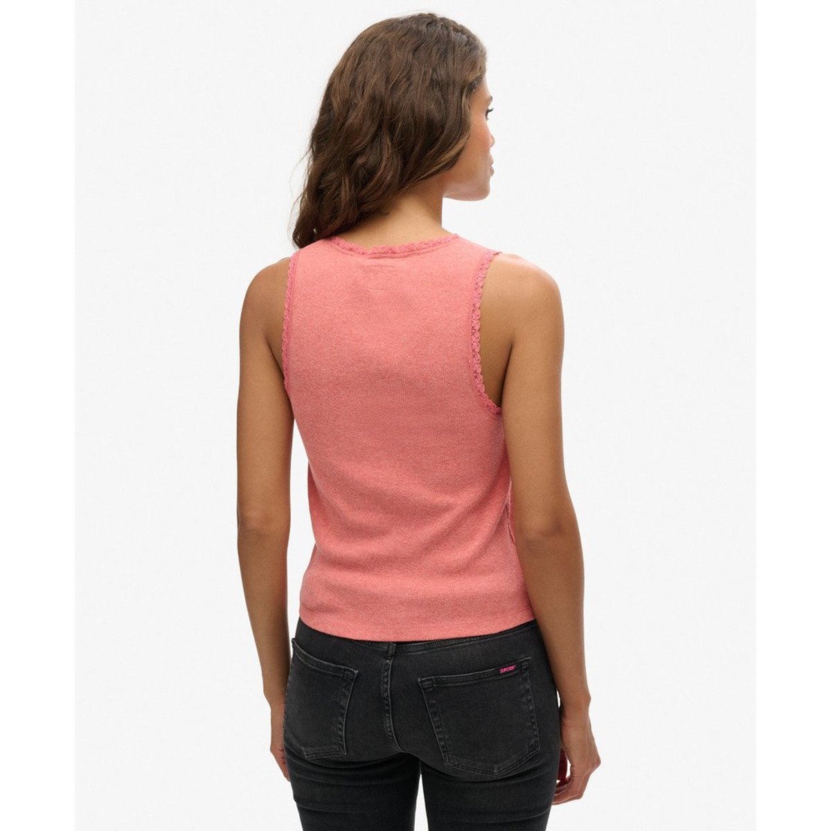 Débardeur à liseré en dentelle Athletic Essentials pêche corail, SUPERDRY