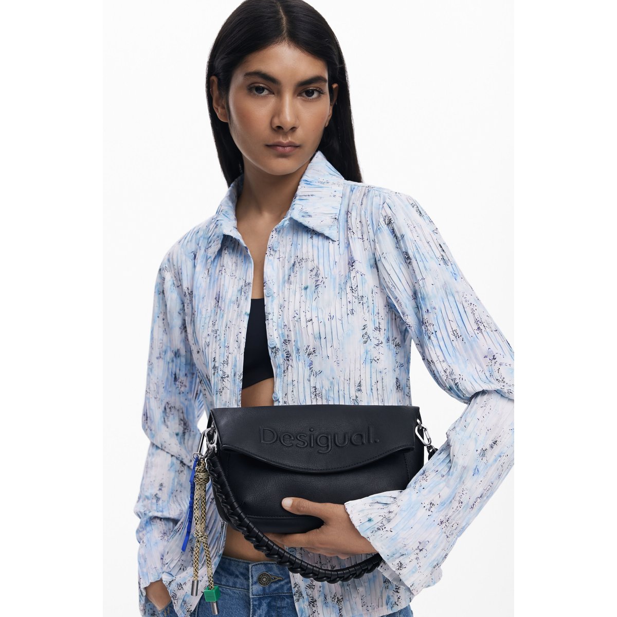 Sac à rabat logo 3D moyen noir, DESIGUAL
