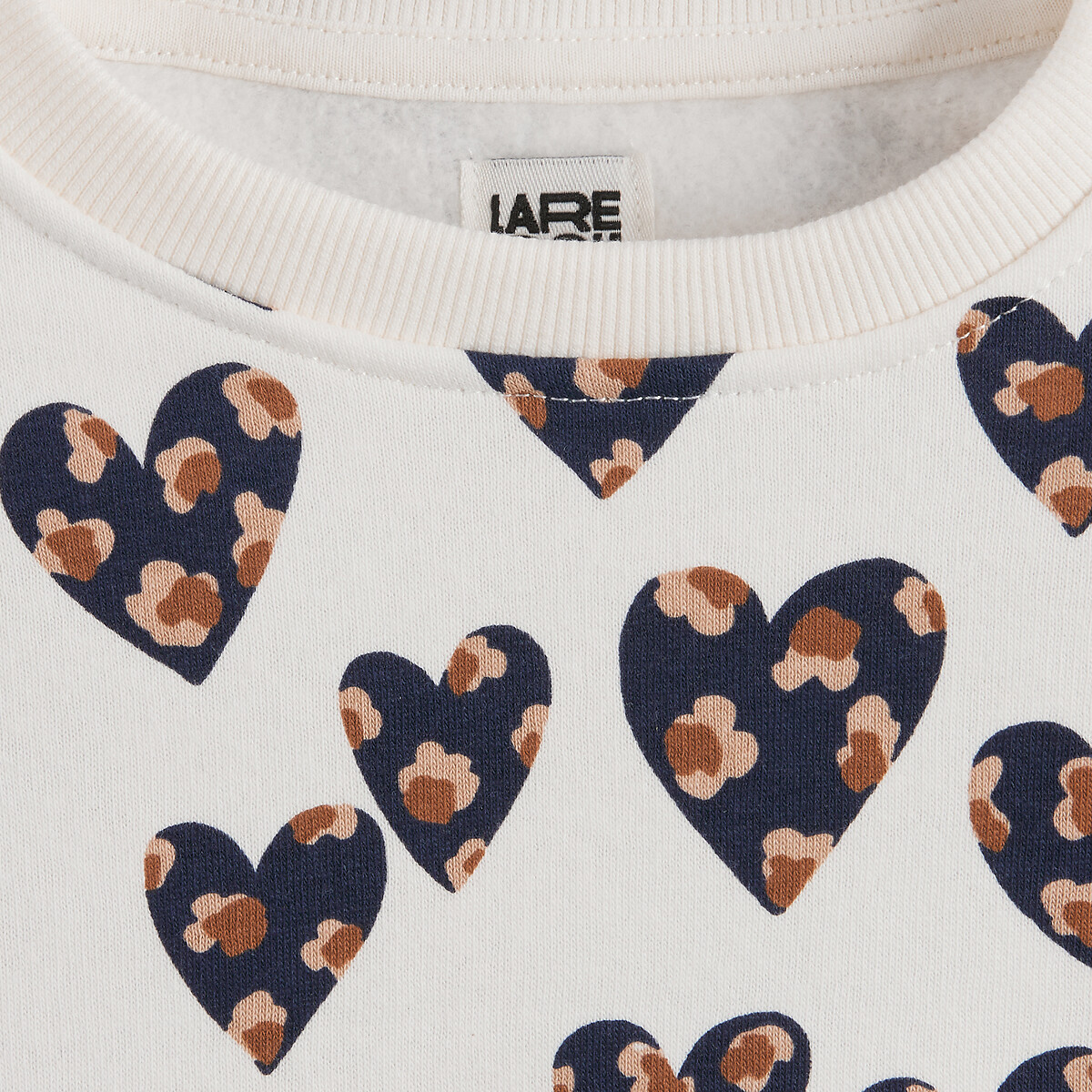 Sweater met ronde hals in molton, hartjesprint bedrukt ecru, LA REDOUTE COLLECTIONS