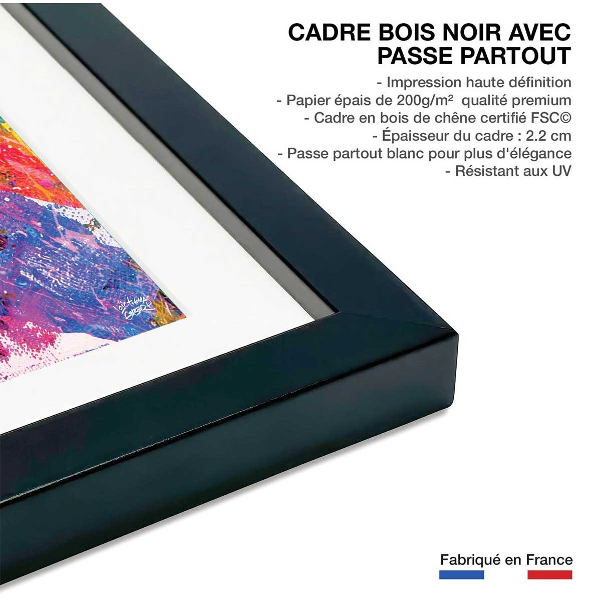 Affiche illustration graffiti marilyn affiche + cadre en bois - noir, HEXOA