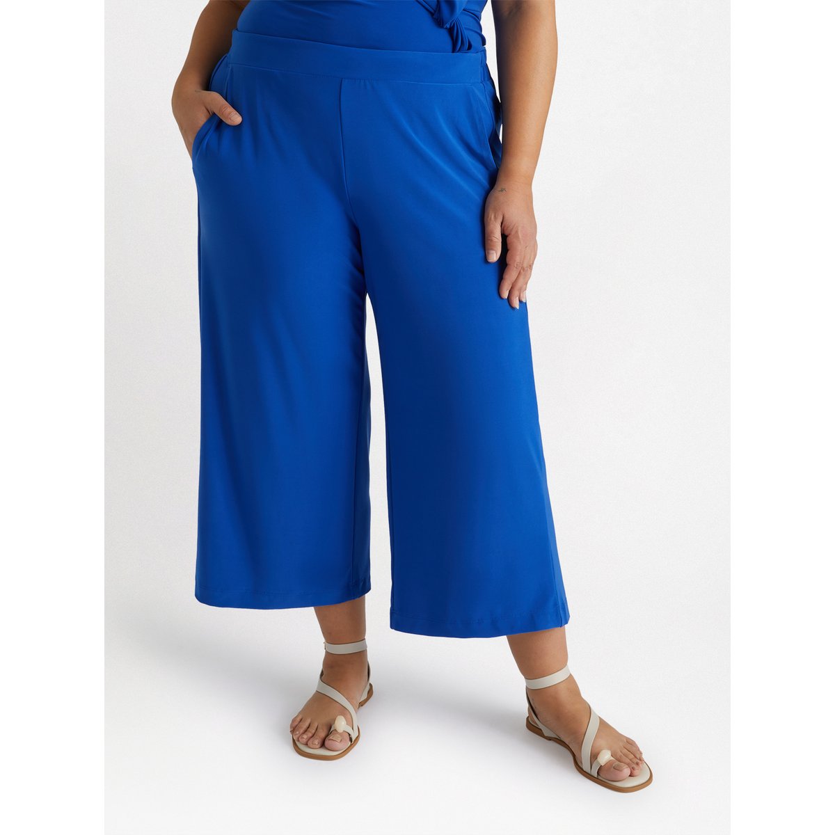 Pantalón ancho cropped de punto bleuet, FIORELLA RUBINO
