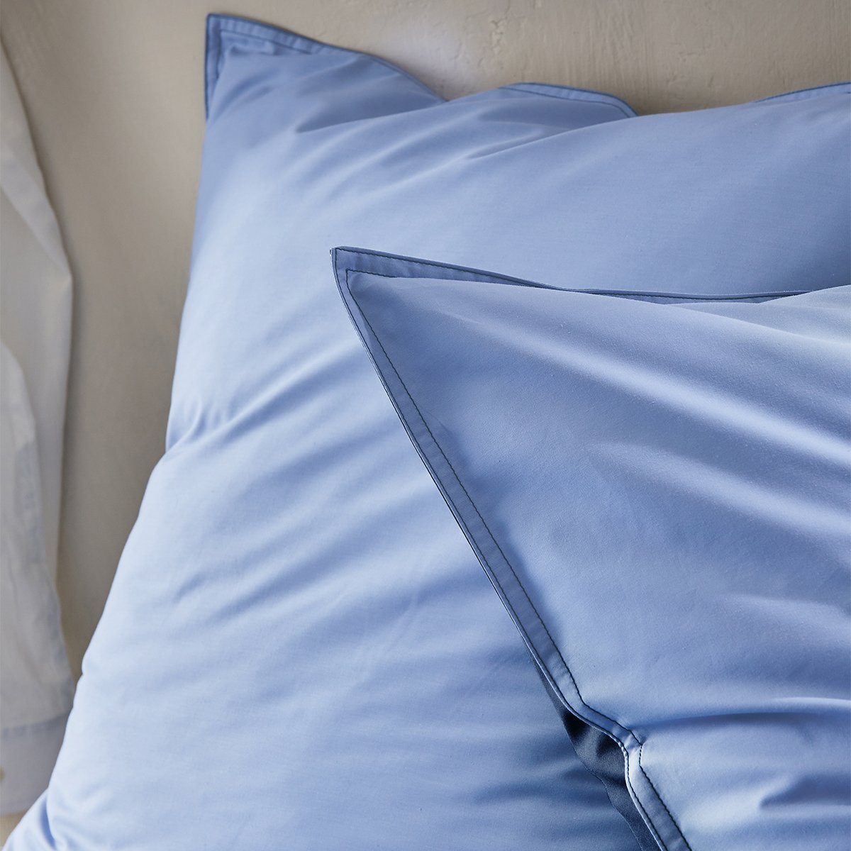 Taie d'oreiller bicolore en percale de coton, RENDEZ-VOUS OLYMPE bleu, ESSIX