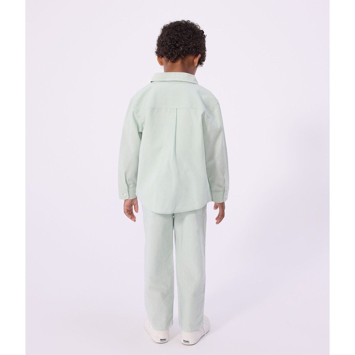 Chemise en coton, à manches longues vert, PETIT BATEAU