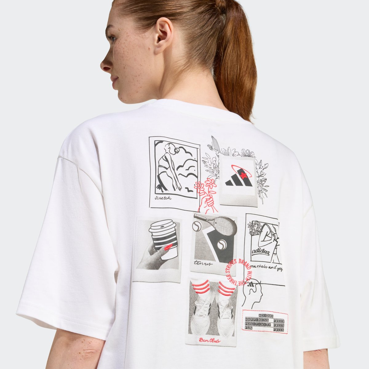 T-Shirt Mini Embroidery Oversized Graphic T-Shirt Mini Embroidery Oversized Graphic white / pure ruby, ADIDAS SPORTSWEAR