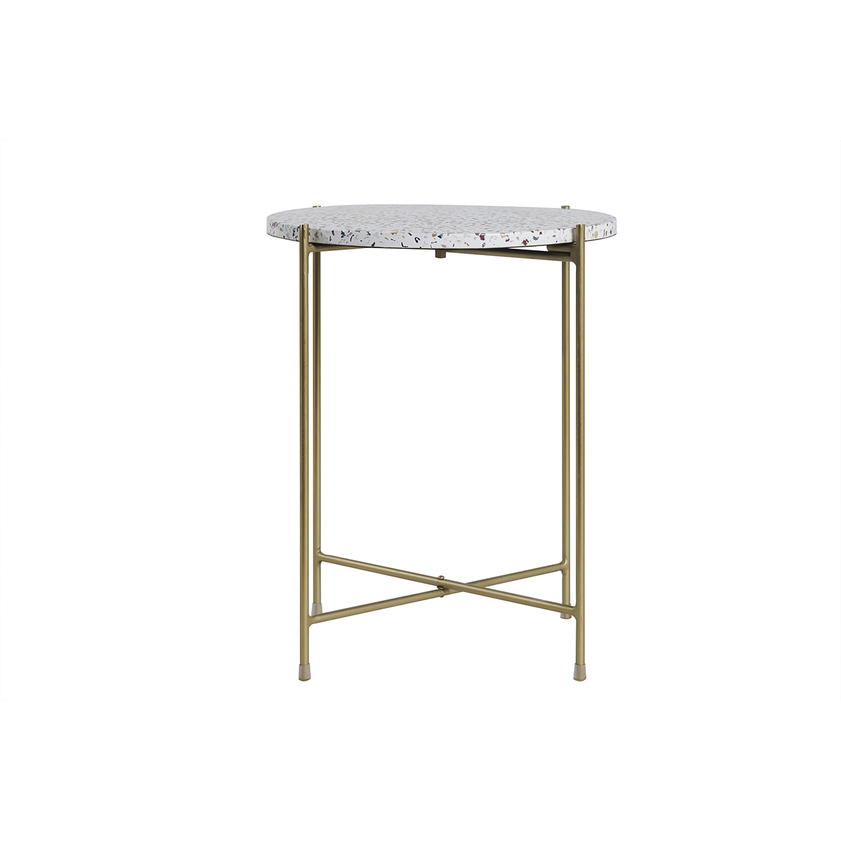 Table d'appoint design ronde en terrazzo et métal doré D40 cm MEZZO crème, MILIBOO