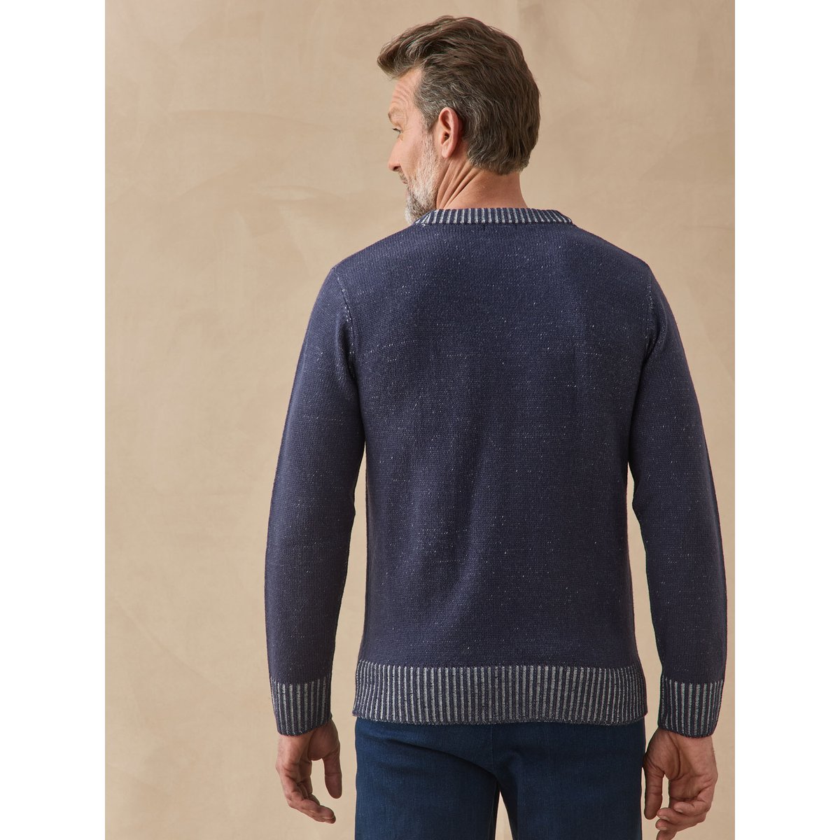 Pull col rond homme bleu chiné, DAXON
