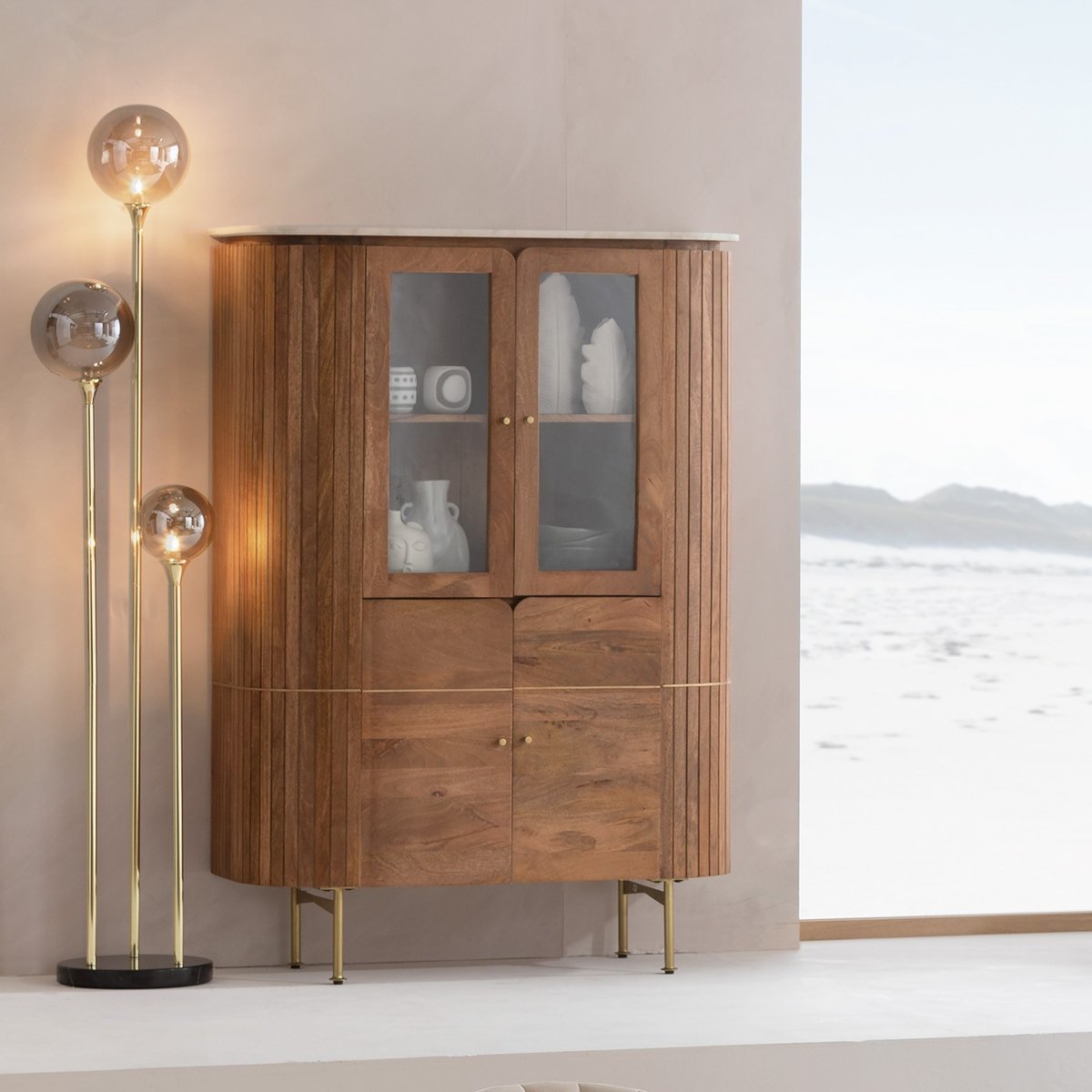 Vitrine en manguier et marbre, GRACE bois, KARE DESIGN