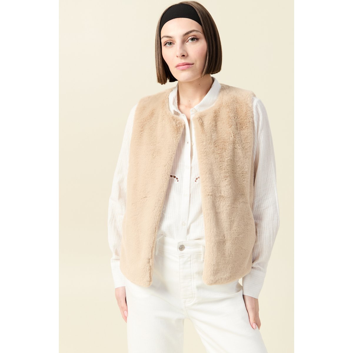 Gilet sans manches doublé beige, BONOBO